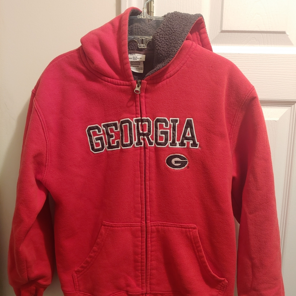 Georgia Bulldogs Red Embroidered Youth full zip-up Insulated Hoodied Jacket